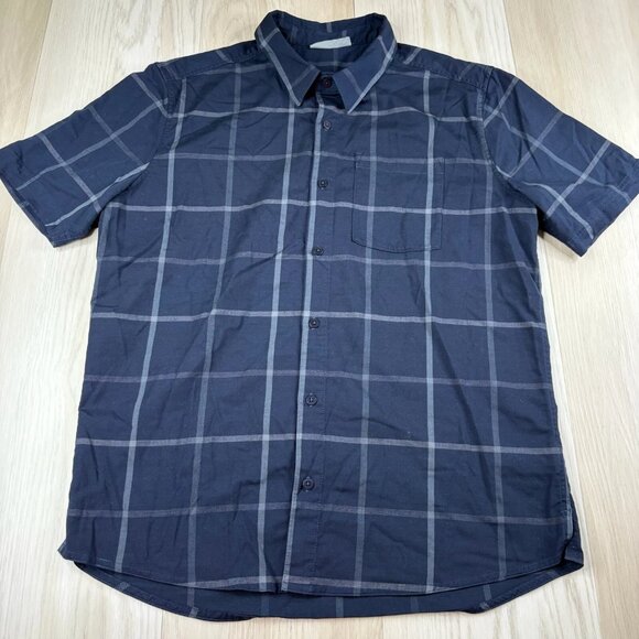 Icebreaker Mens Navy Blue Short Sleeve Checked Print Button Up Shirts Size L - Picture 1 of 11